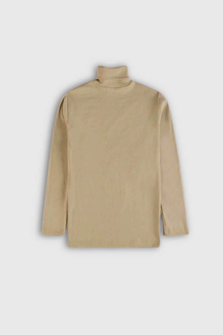 Rib Cotton Turtleneck - Desert Sand