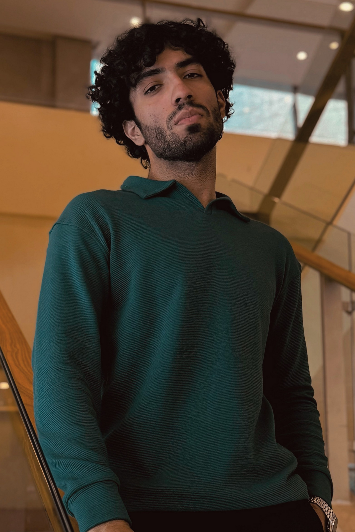 Oversized Knitted Full Polo - Forest