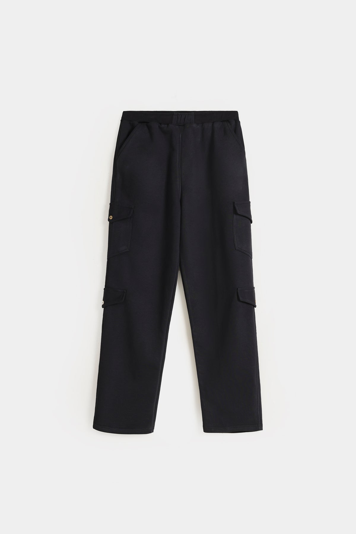 Cotton Terry Cargo Pants - Raven Black