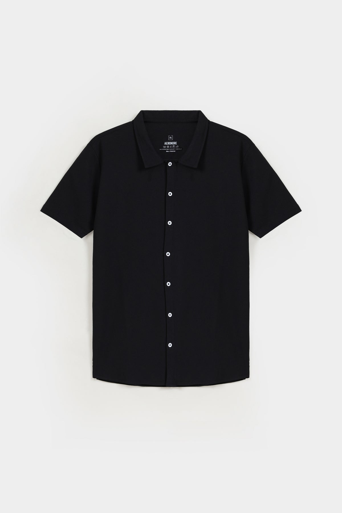 Cotton Pique Soft Collar Shirt - Raven Black