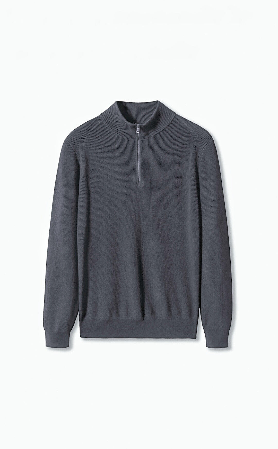 Oversized Rib Cotton Half Zip Sweater - Iron