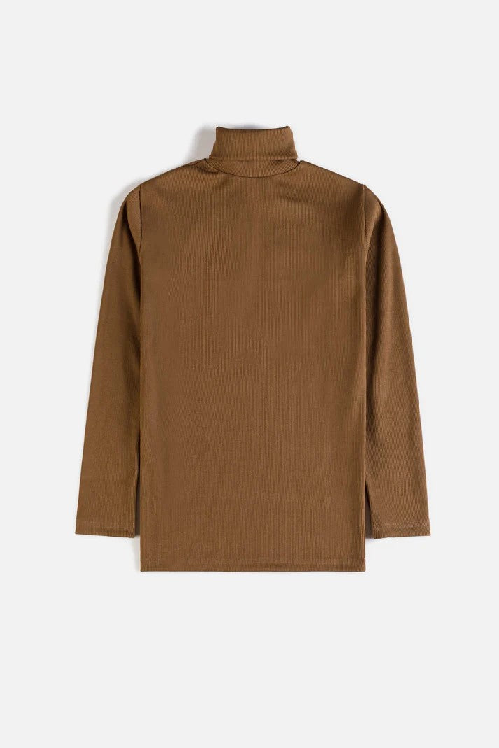 Premium Rib Cotton Turtle Neck - Camel