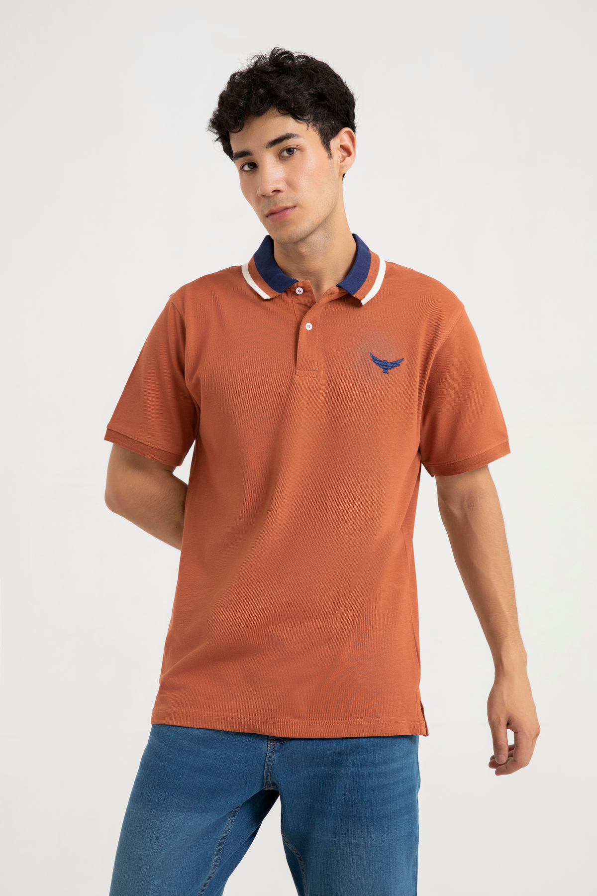 Contrast Jacquard Collar Polo Shirt - Golden Hour