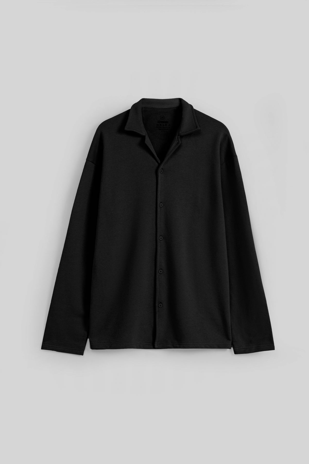 Cotton Terry Resort Collar Full Shirt - Midnight Black