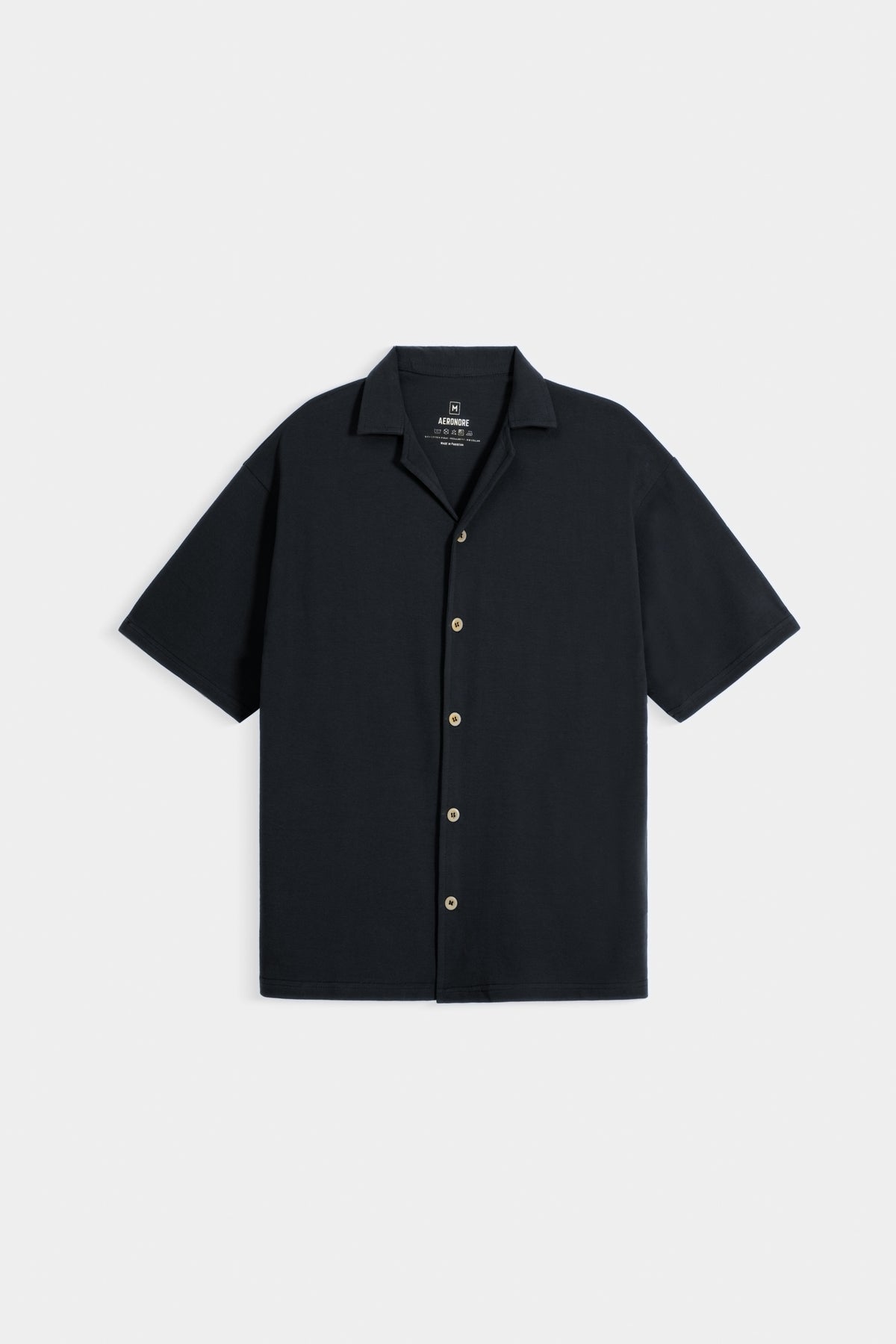 Cotton Resort Collar Shirt - Carbon Black