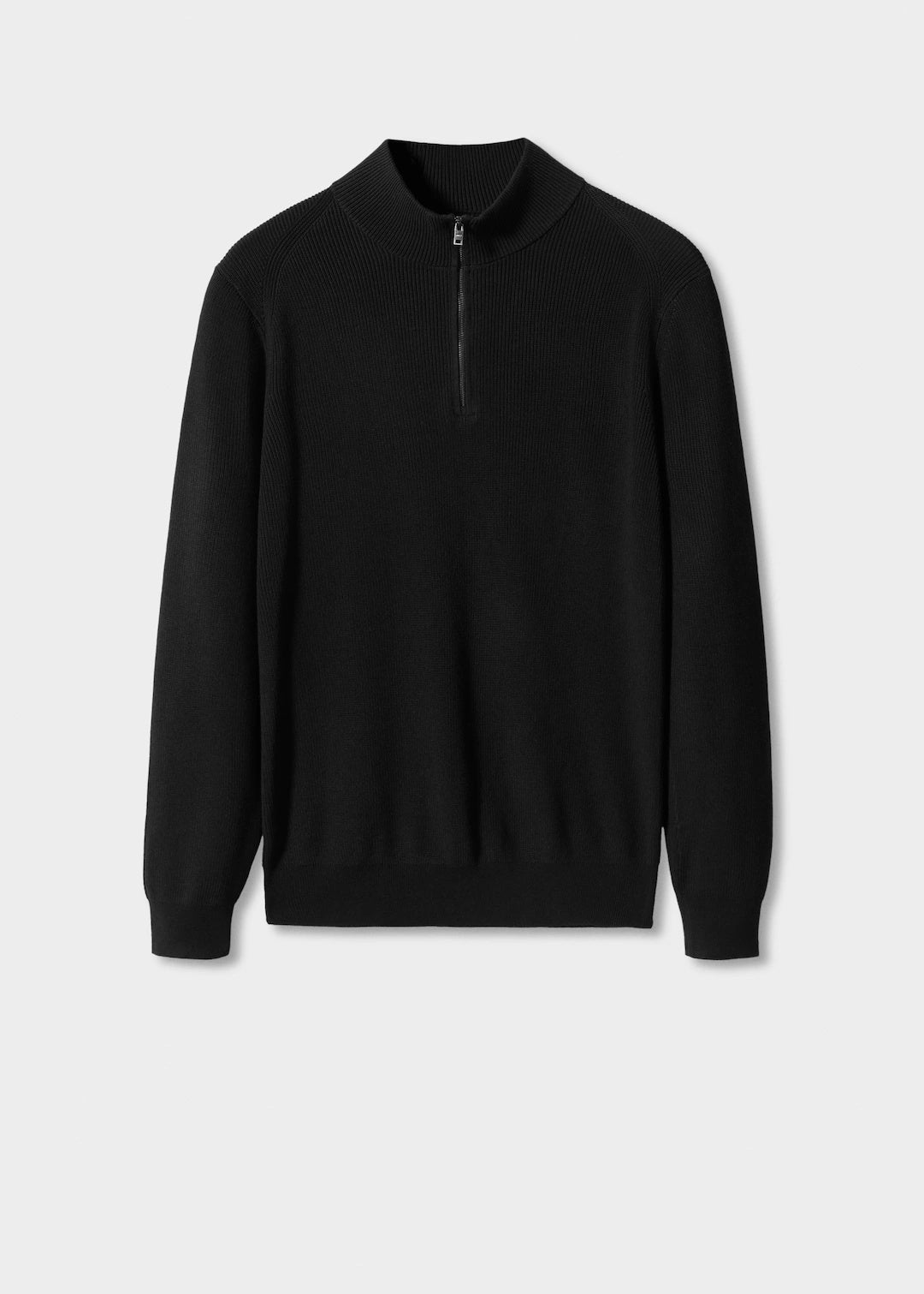 Oversized Rib Cotton Half Zip Sweater - Raven