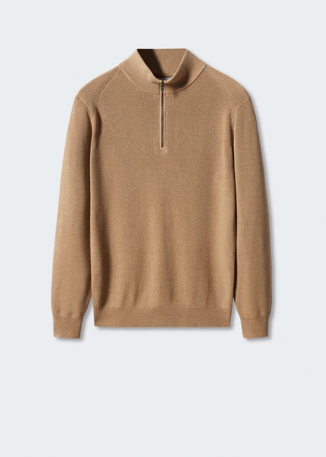 Oversized Rib Cotton Half Zip Sweater - Dune